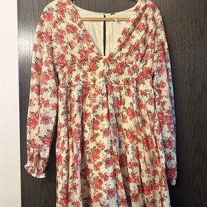 Free People Cream Dress with Red Floral Print